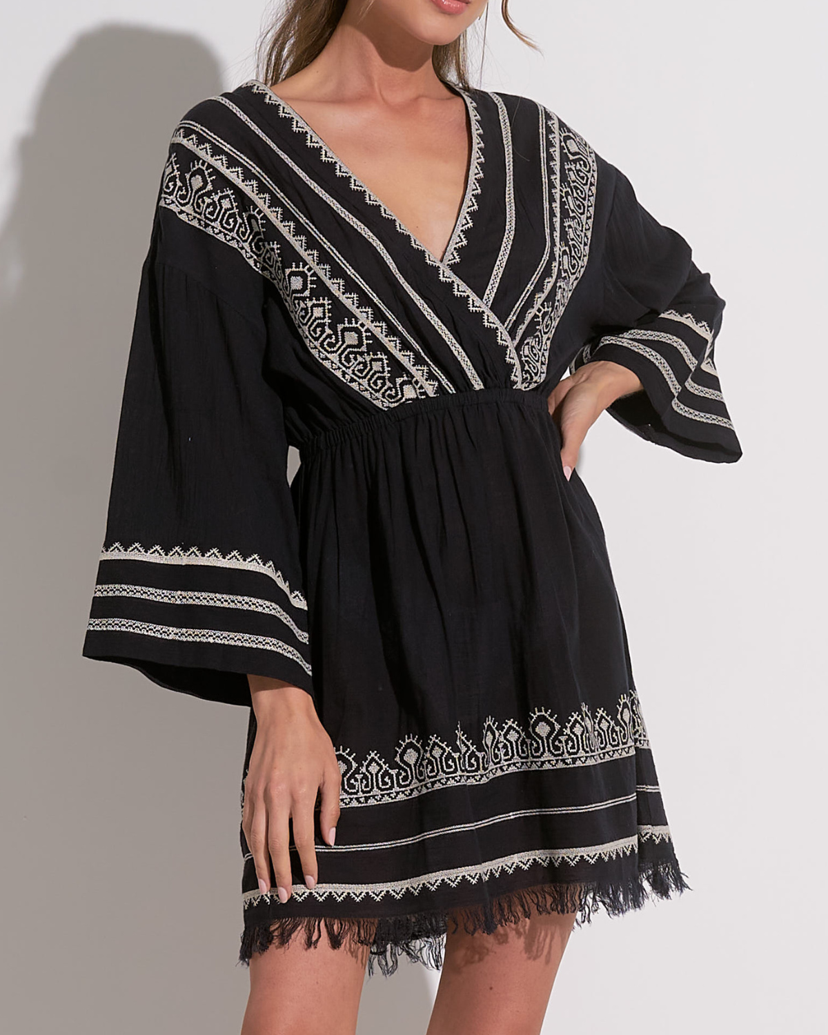 2025 Elan Embroidered V Neck Dress - EC50124