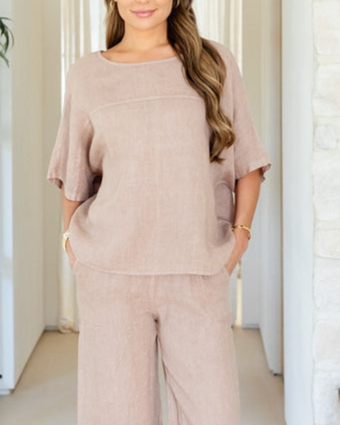 Splendid Iris Linen Wide Mid Sleeve Top - 21-233