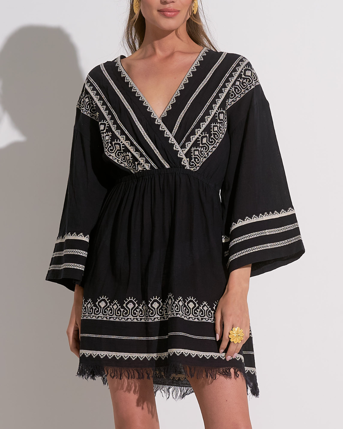 2025 Elan Embroidered V Neck Dress - EC50124