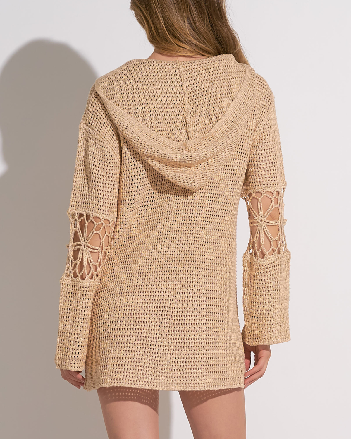 2025 Elan Crochet Long Sleeve Hooded Tunic (More Colors Available) - CCR6072