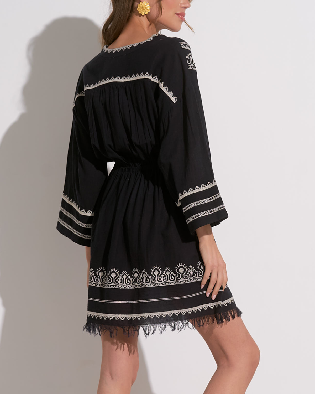 2025 Elan Embroidered V Neck Dress - EC50124