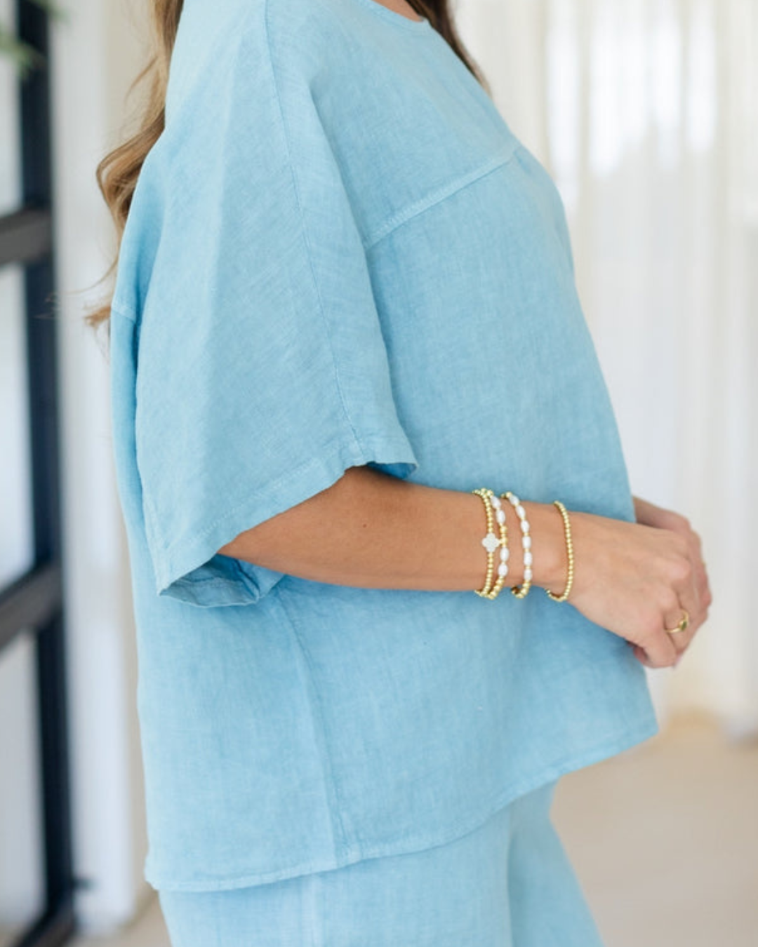 Splendid Iris Linen Wide Mid Sleeve Top - 21-233