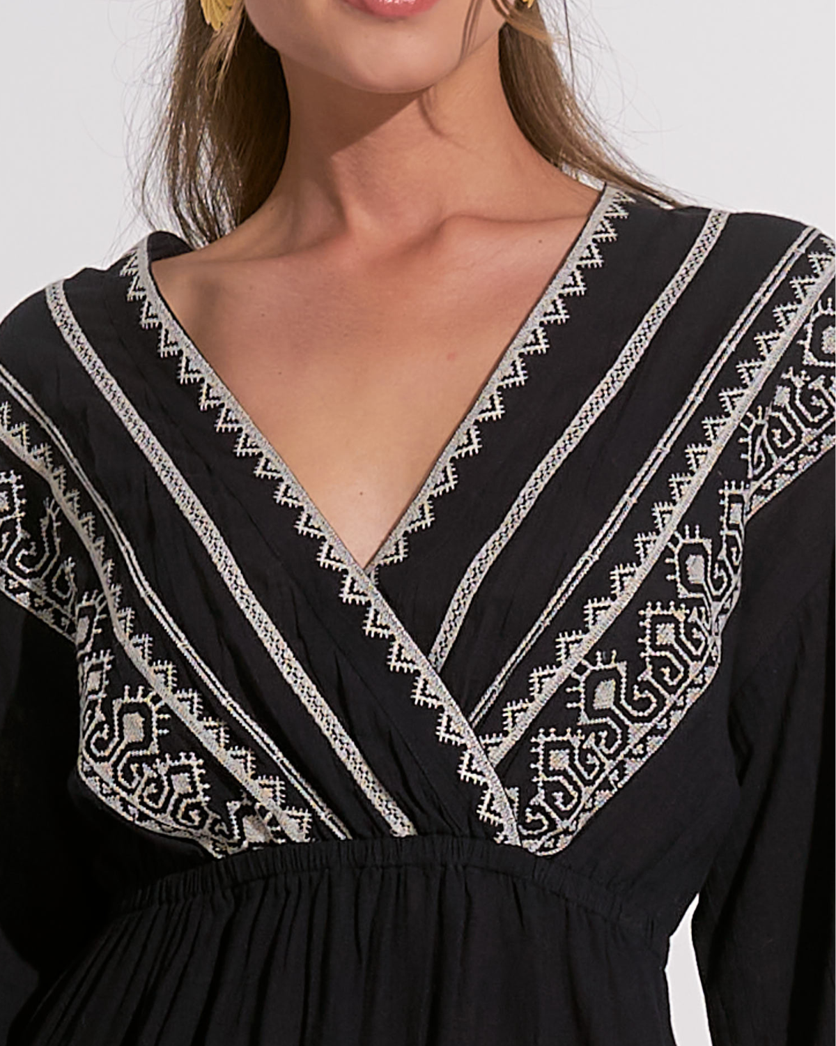 2025 Elan Embroidered V Neck Dress - EC50124