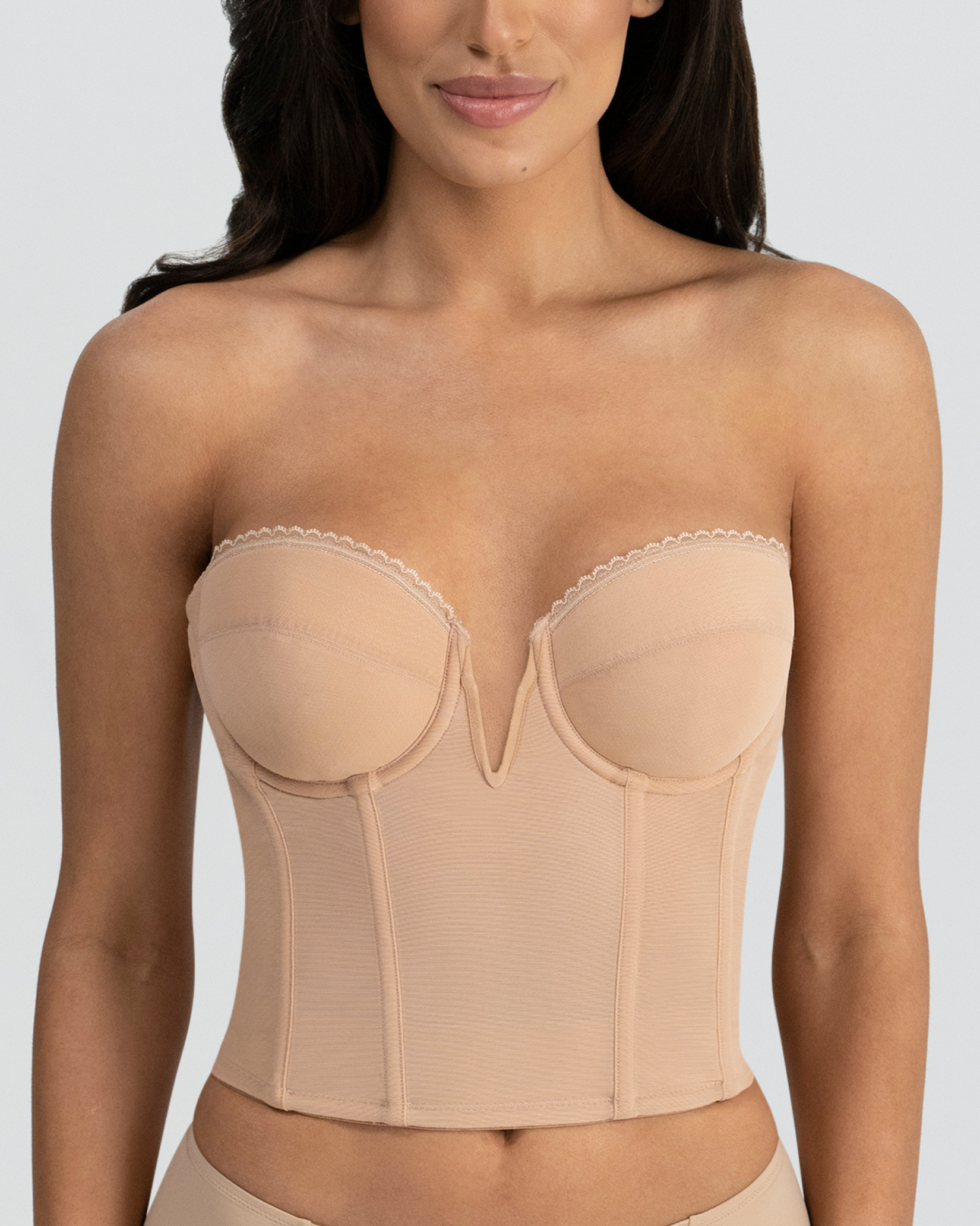 Deep cut strapless discount bra