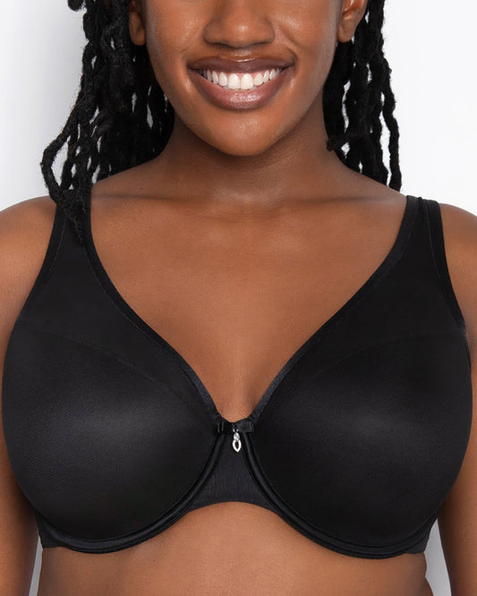 Curvy Couture Sheer Mesh Plunge Underwire Bra (More colors available) - 1310 - Black