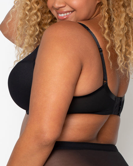 Curvy Couture Sheer Mesh Plunge Underwire Bra (More colors available) - 1310 - Black