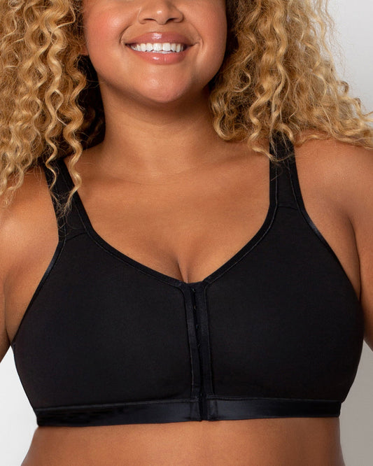 Curvy Couture Cotton Luxe Front / Back Closure Wire Free Bra (More colors available) - 1416 - Black
