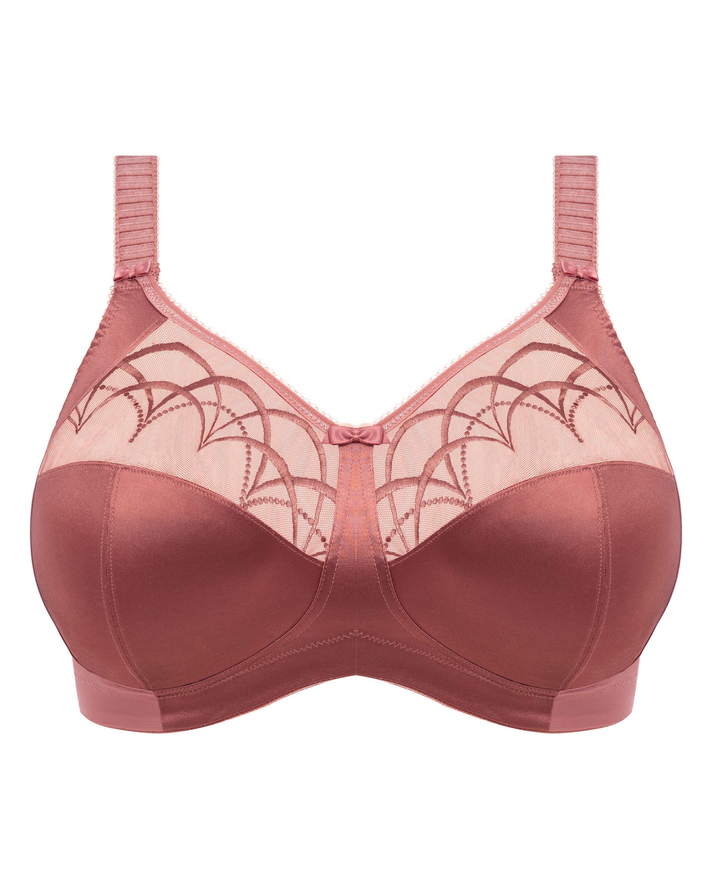 Flat lay of a soft cup wire free bra in rose pink