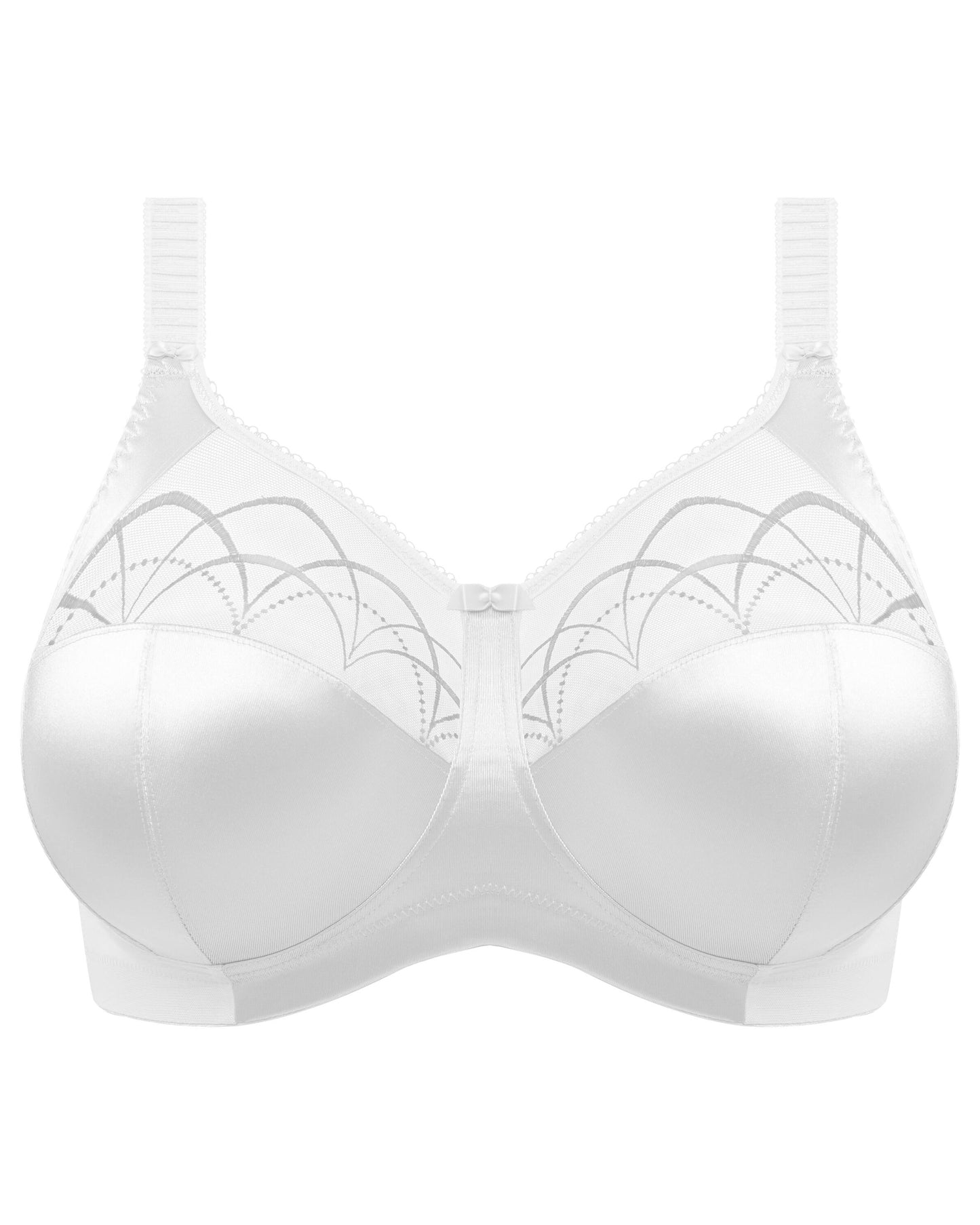 Flat lay of a soft cup wire free bra in white