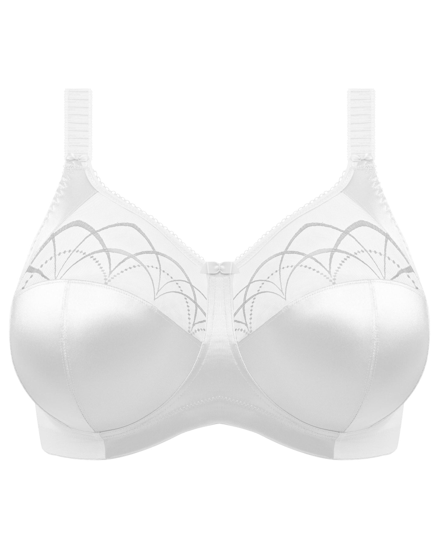 Flat lay of a soft cup wire free bra in white