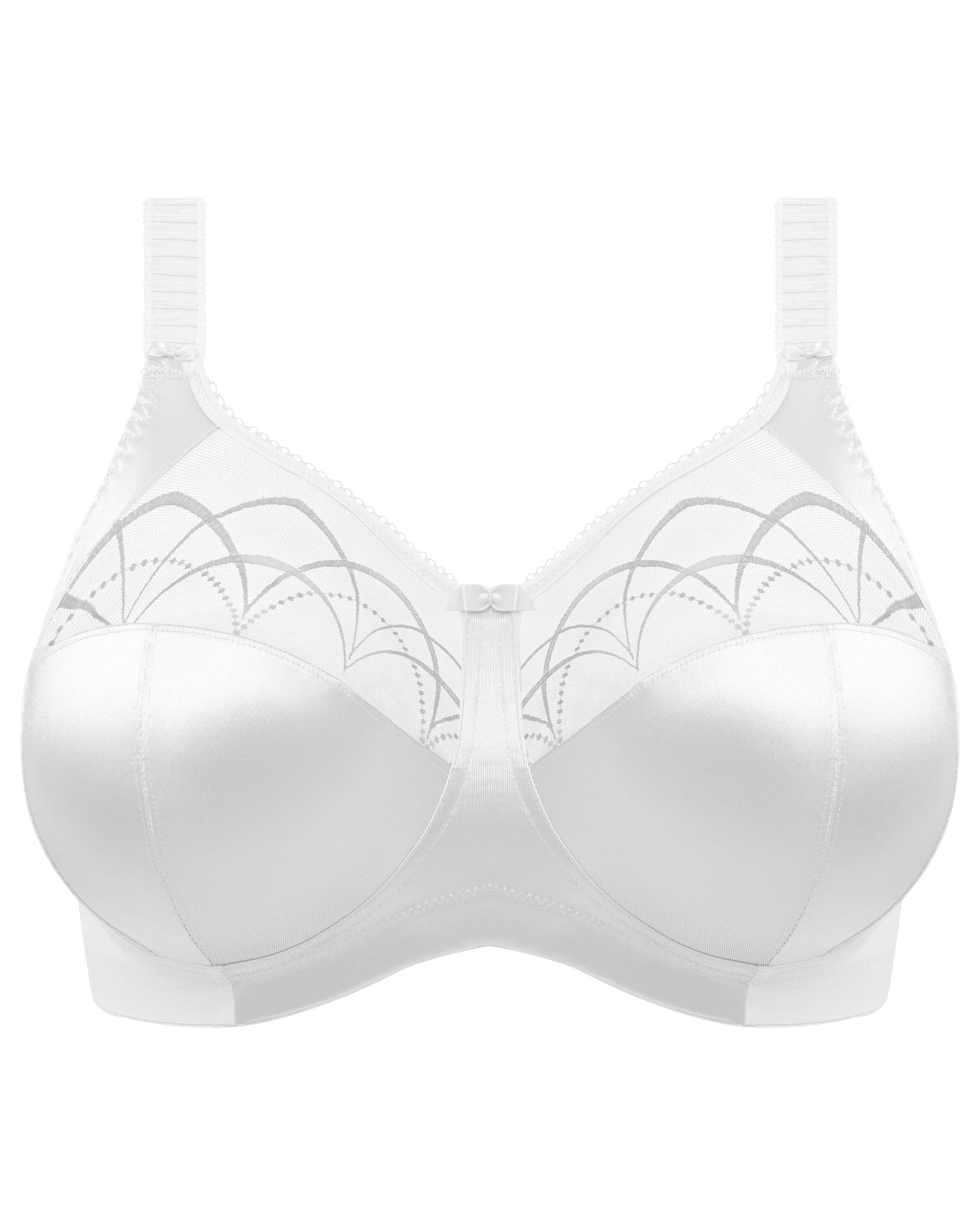 Flat lay of a soft cup wire free bra in white