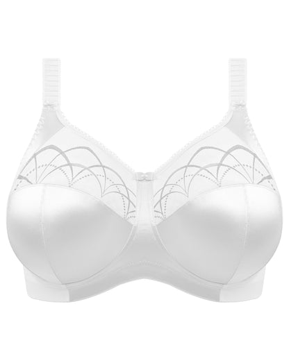 Flat lay of a soft cup wire free bra in white