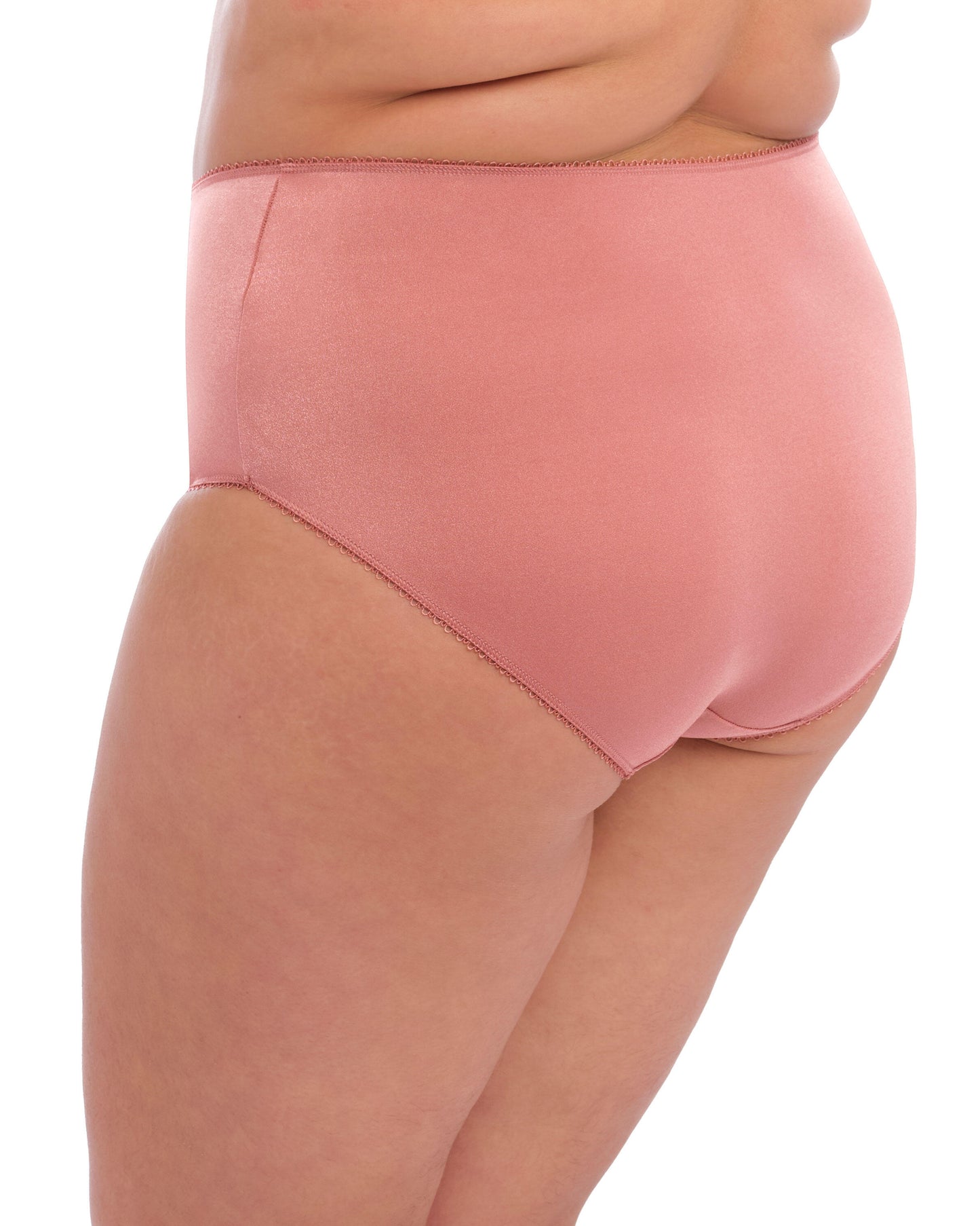 Model wearing a full brief panty in rose pink