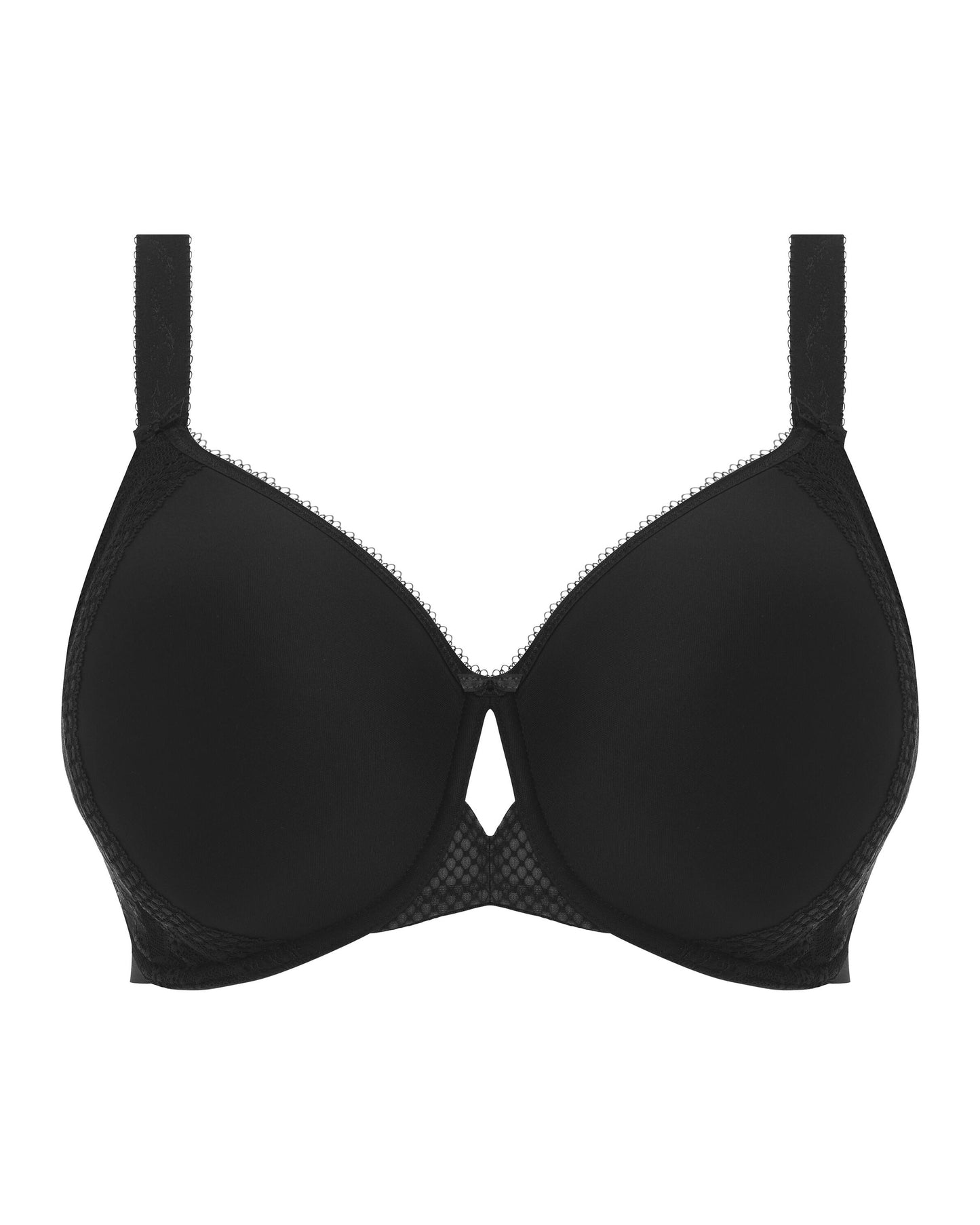 Model wearing an underwire spacer t-shirt bra in black