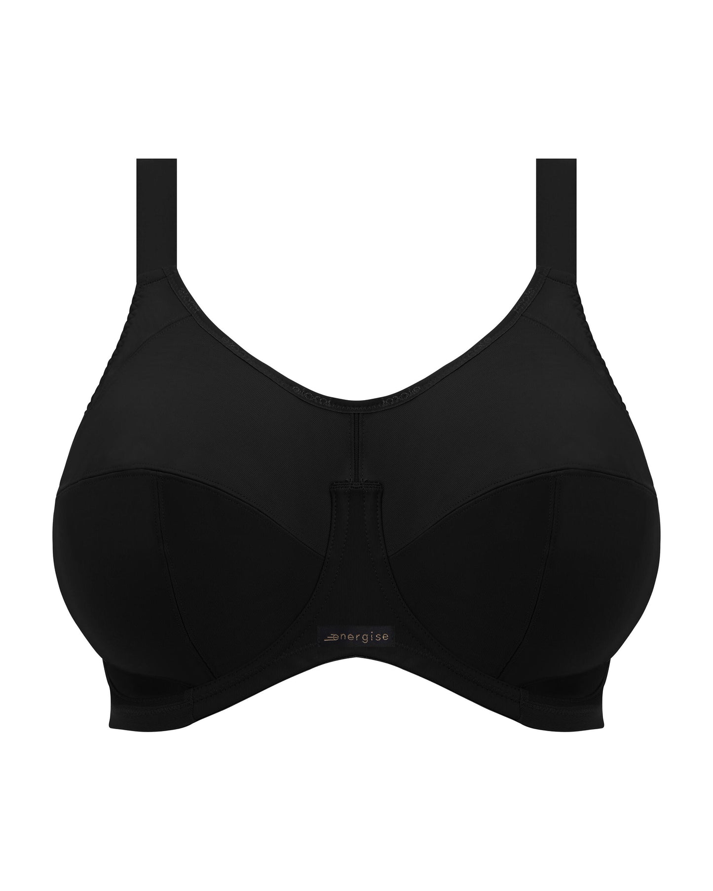 Flat lay of an underwire sports bras in black