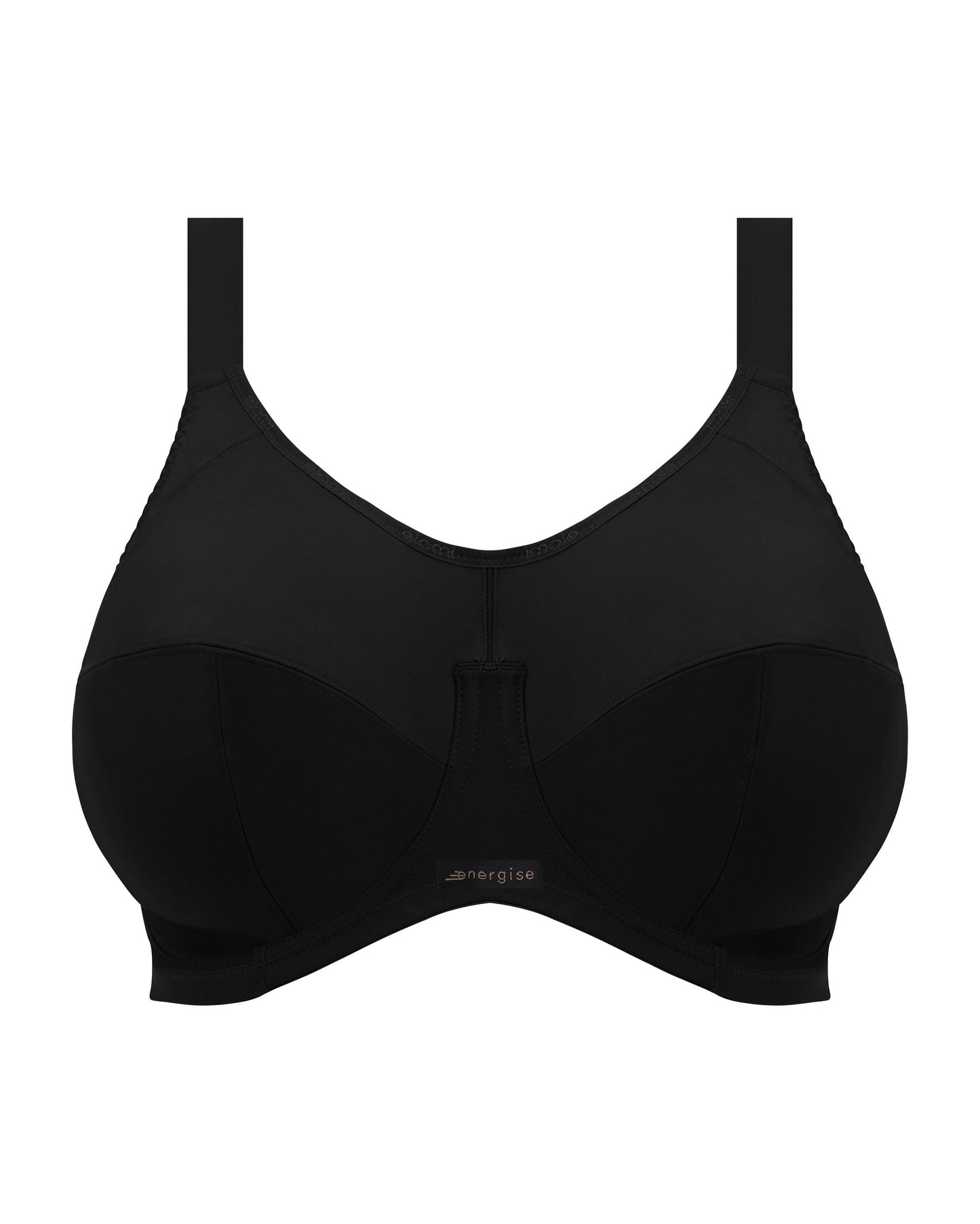 Flat lay of an underwire sports bras in black