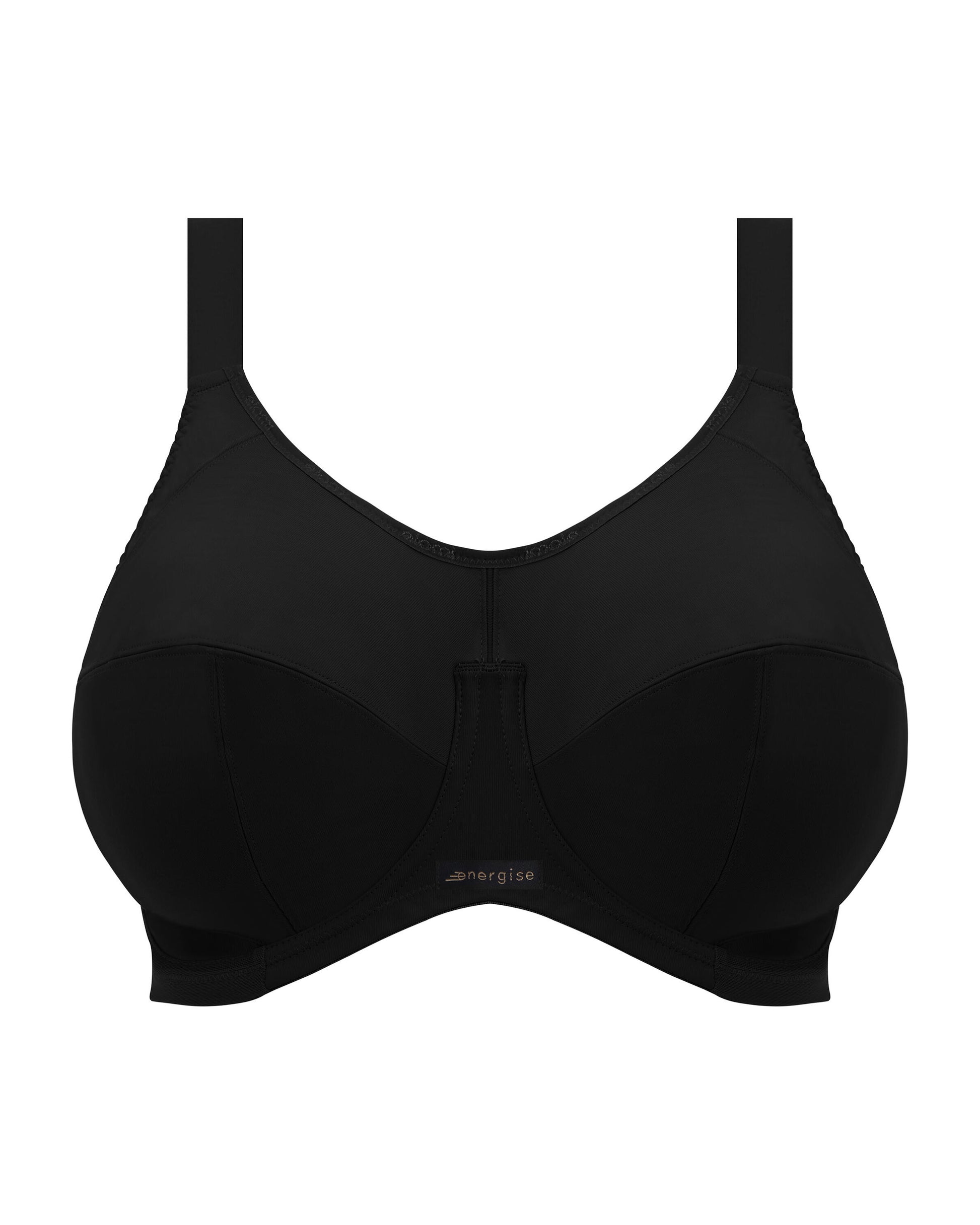 Flat lay of an underwire sports bras in black