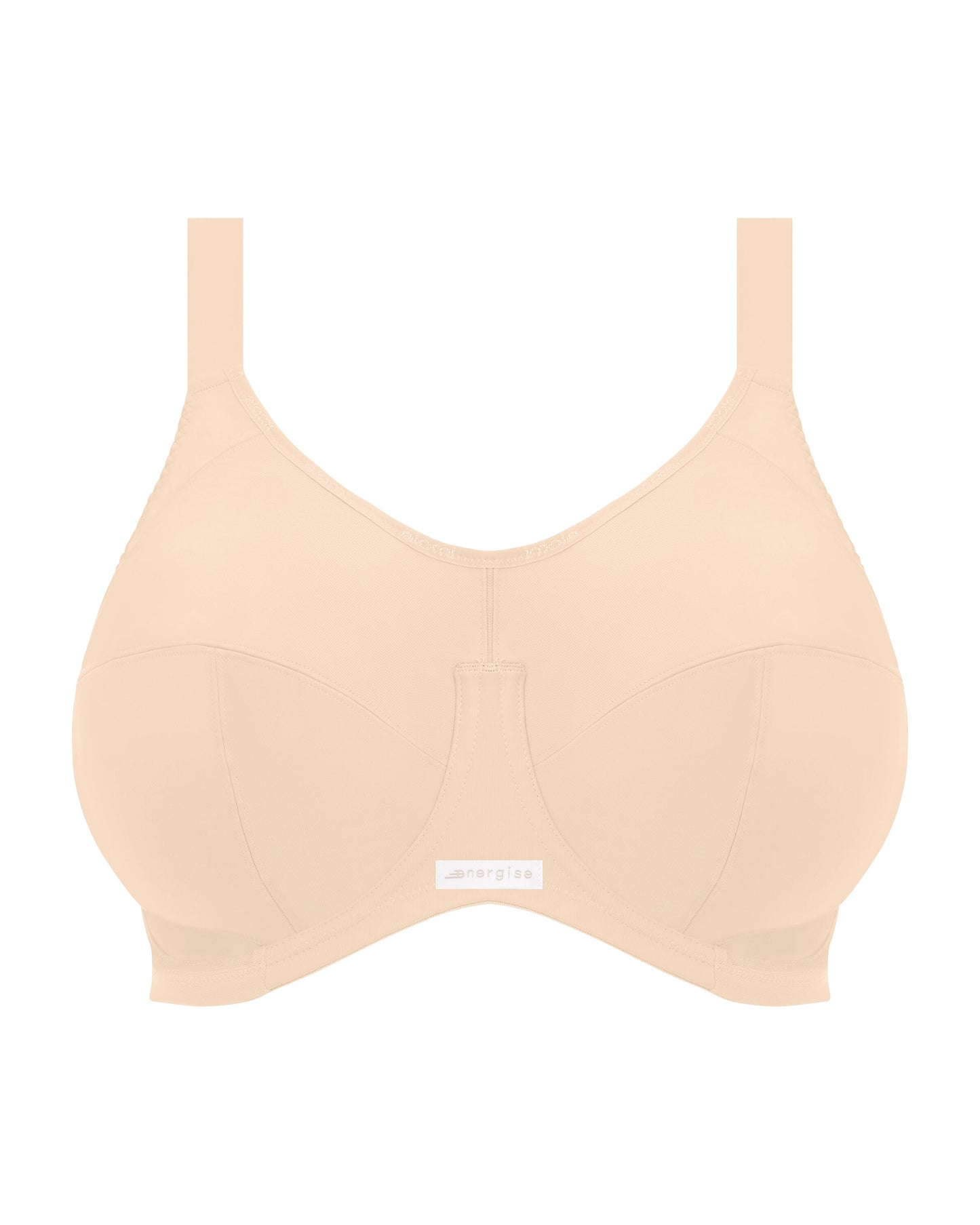 Flat lay of an underwire sports bra in nude/ beige