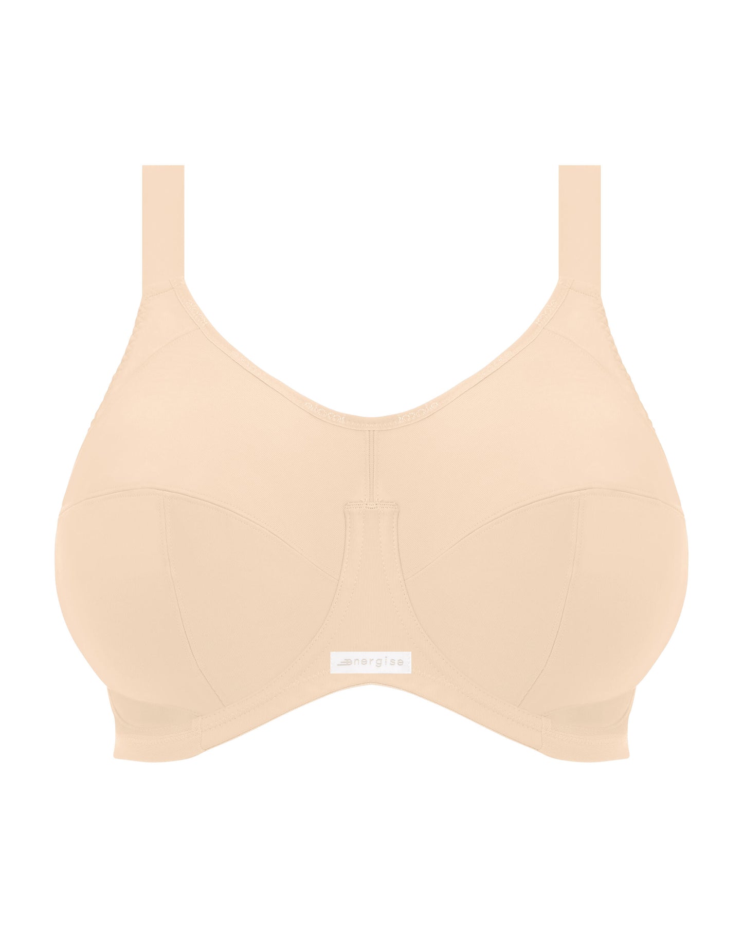 Flat lay of an underwire sports bra in nude/ beige