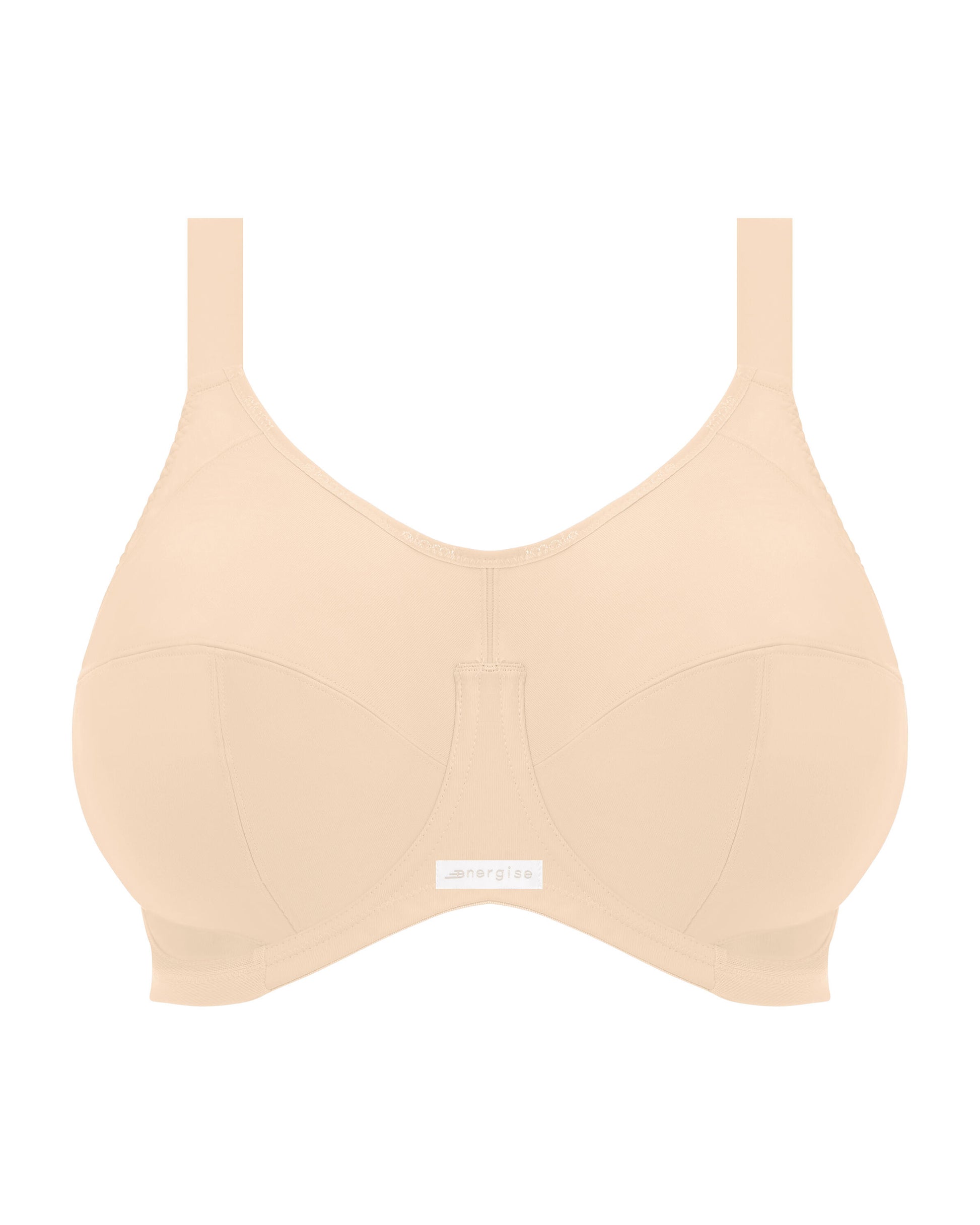 Flat lay of an underwire sports bra in nude/ beige