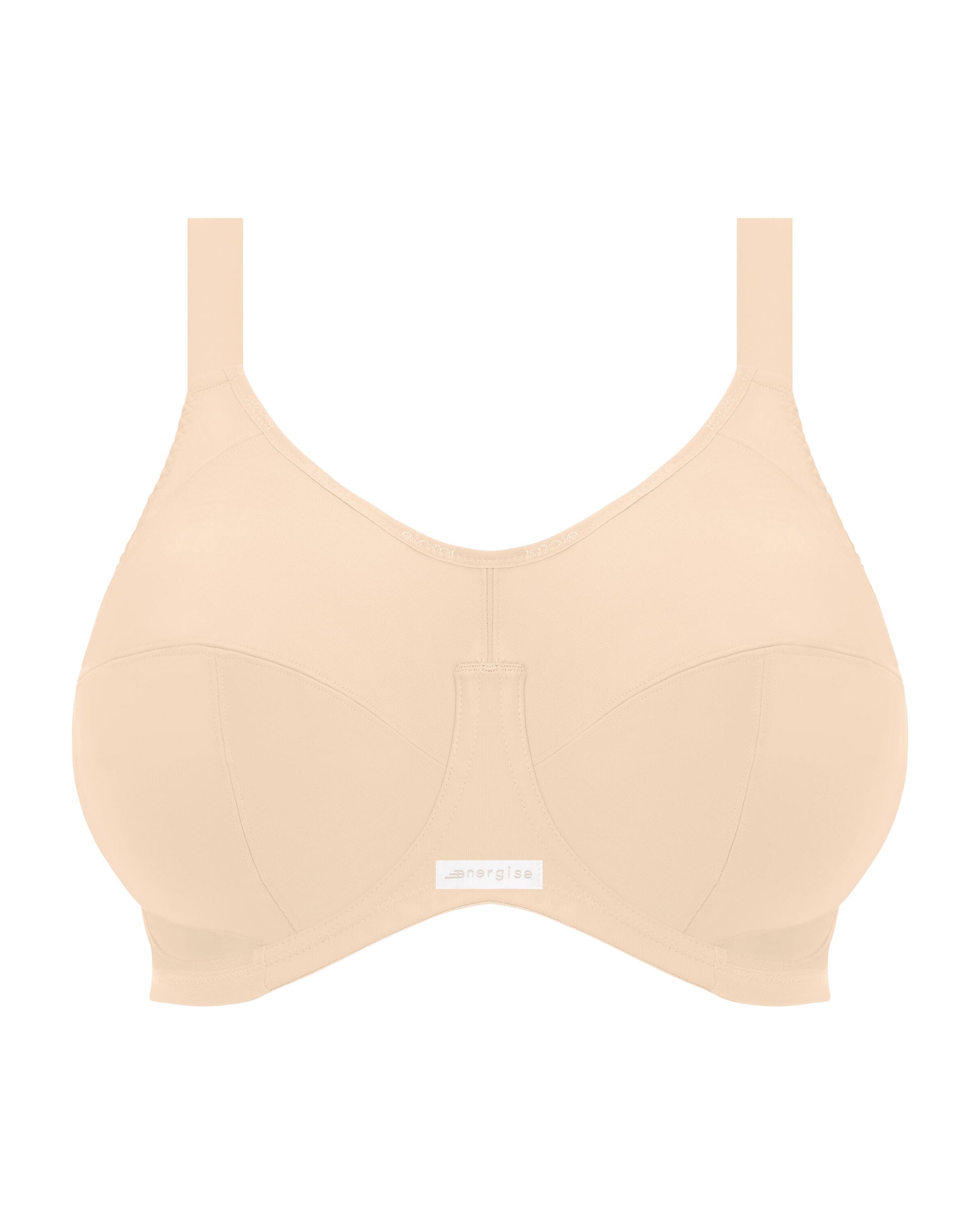 Flat lay of an underwire sports bra in nude/ beige