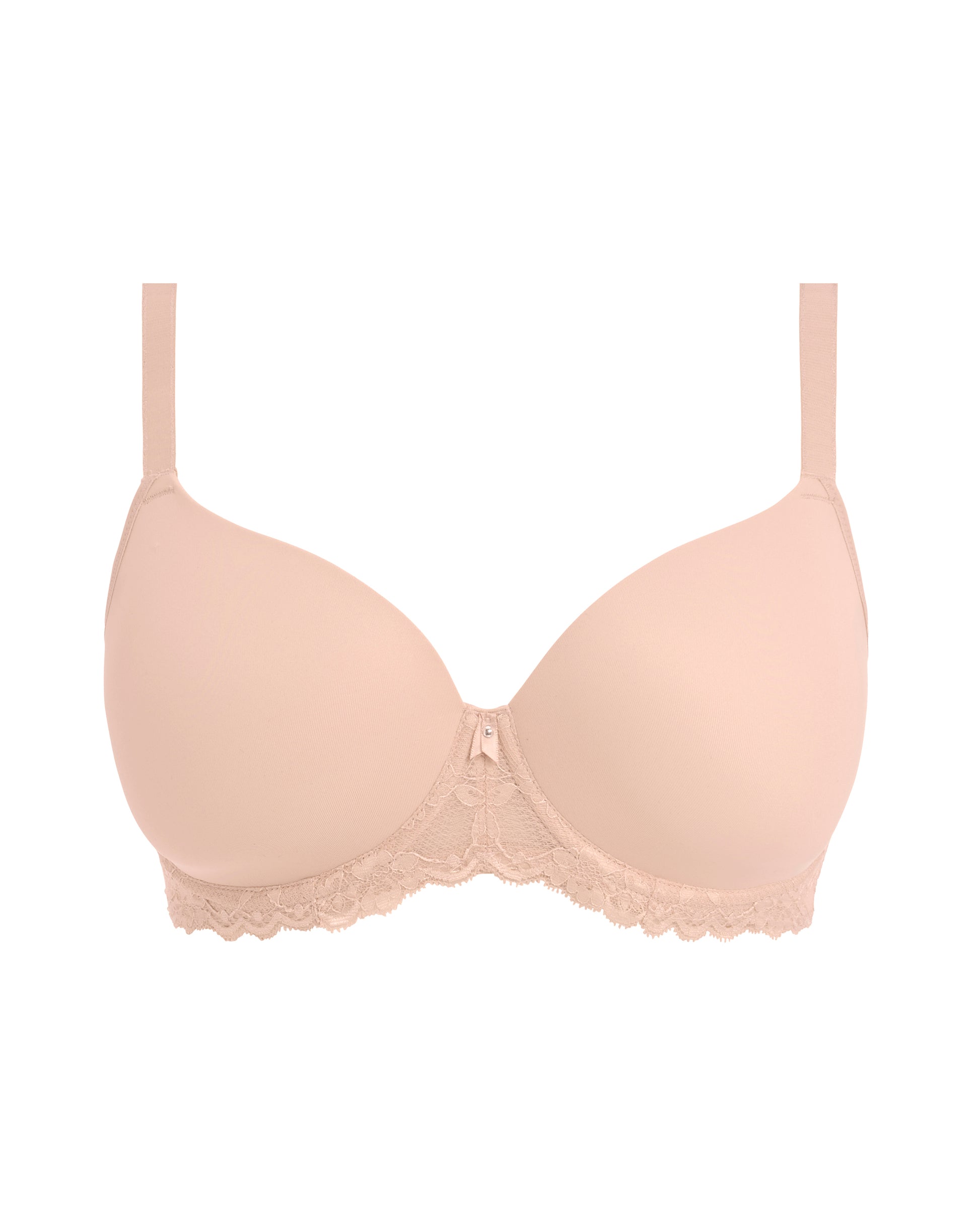Flat lay of an underwire molded demi bra in beige