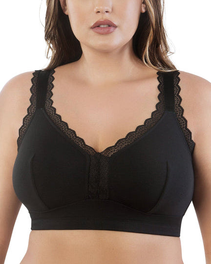 Model wearing a wire free bralette in black