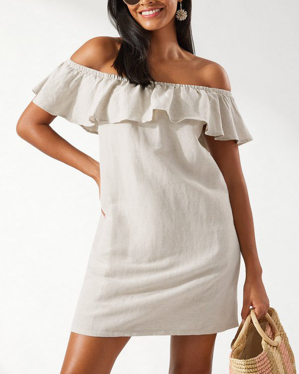 Tommy Bahama Women's Swim Linen Off The Shoulder Dress - Black - XL Tommy Bahama Women's Swim Linen Off The Shoulder Dress - Black - XL