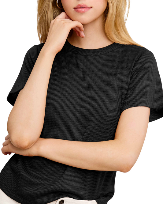 La Miel Soft Waffle Knit Slim Fitted Short Sleeve Top -  Hct7702