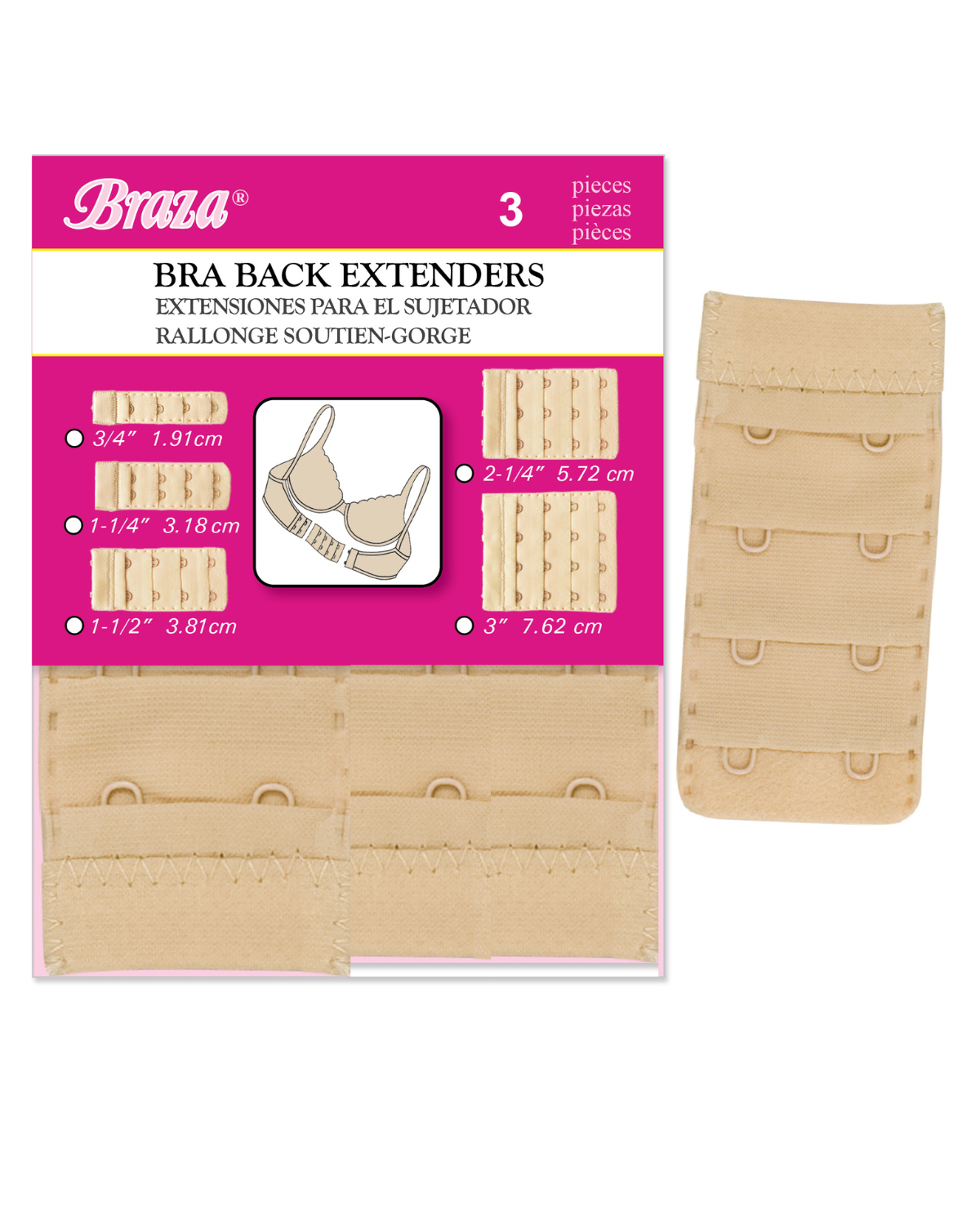 Braza 2 Hook Bra Extenders - Wide - 3 PC - Beige - 50221