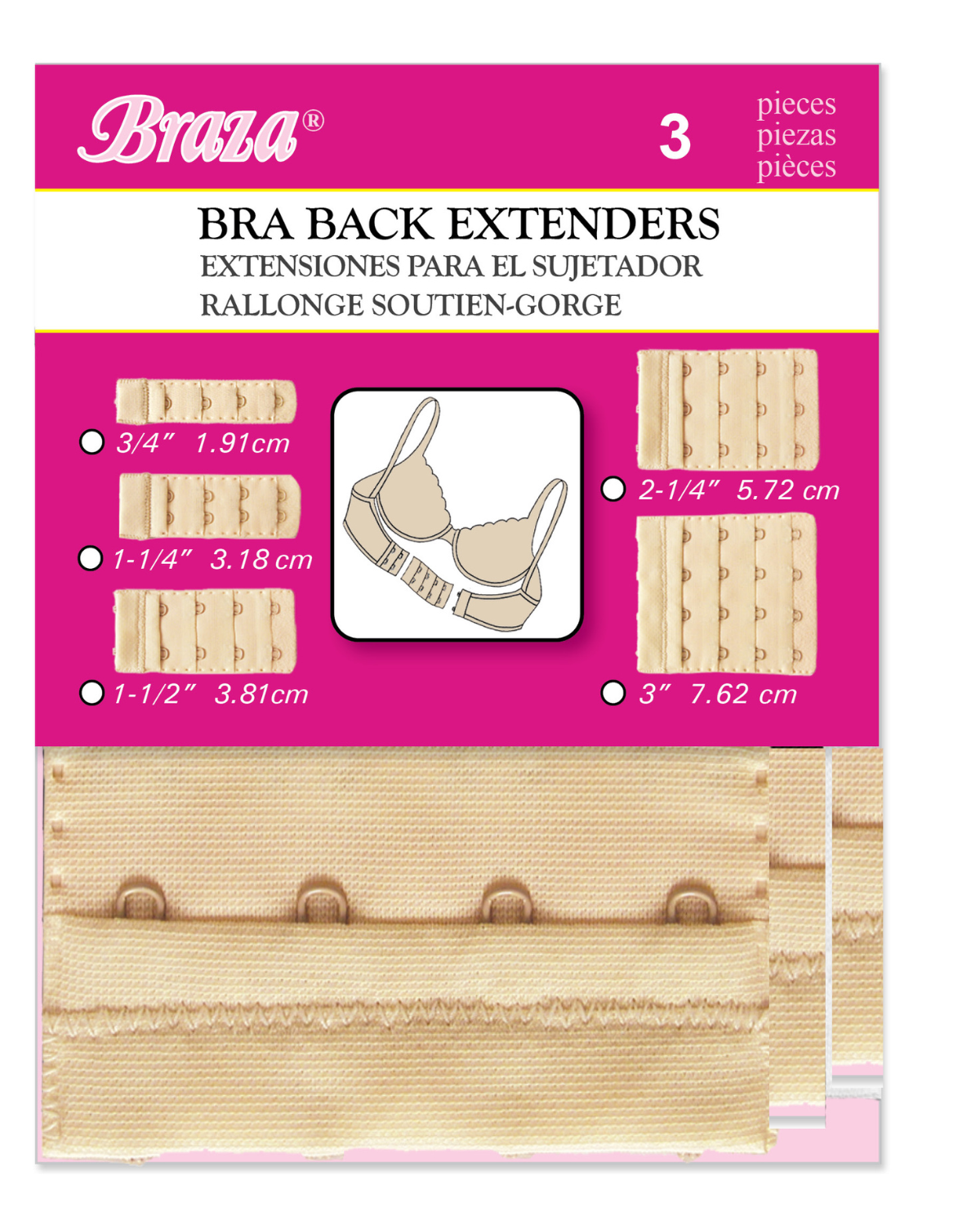 Braza 4 Hook Bra Extenders - 3 PC - Beige - 50424