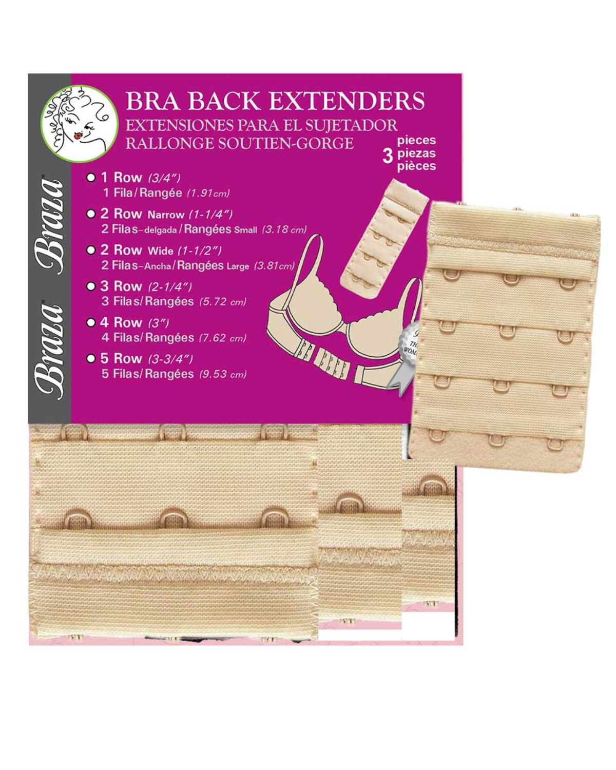 Braza 3 Hook Bra Extenders - 3 PC - Beige - 50223