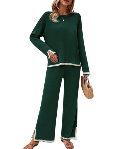 NINEXIS Round Neck Long Sleeve Sweater Pants Set - CWSTB0346