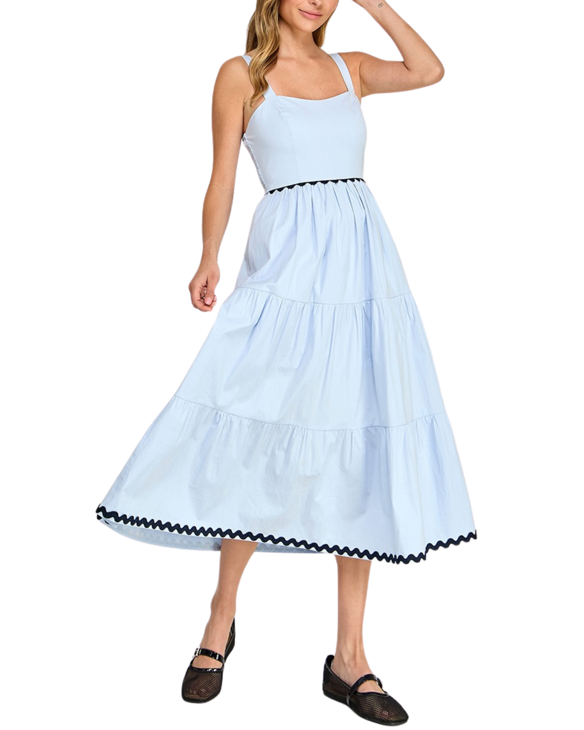 Blush BJ Square Neck Contrast Trim Midi Dress (More Colors Available) - D5657