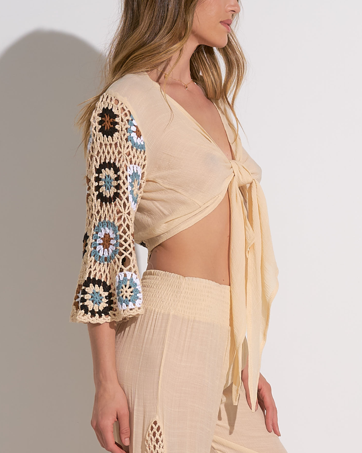 Elan Samoa Crochet Tie Front Top (More Colors Available) - CRC10262