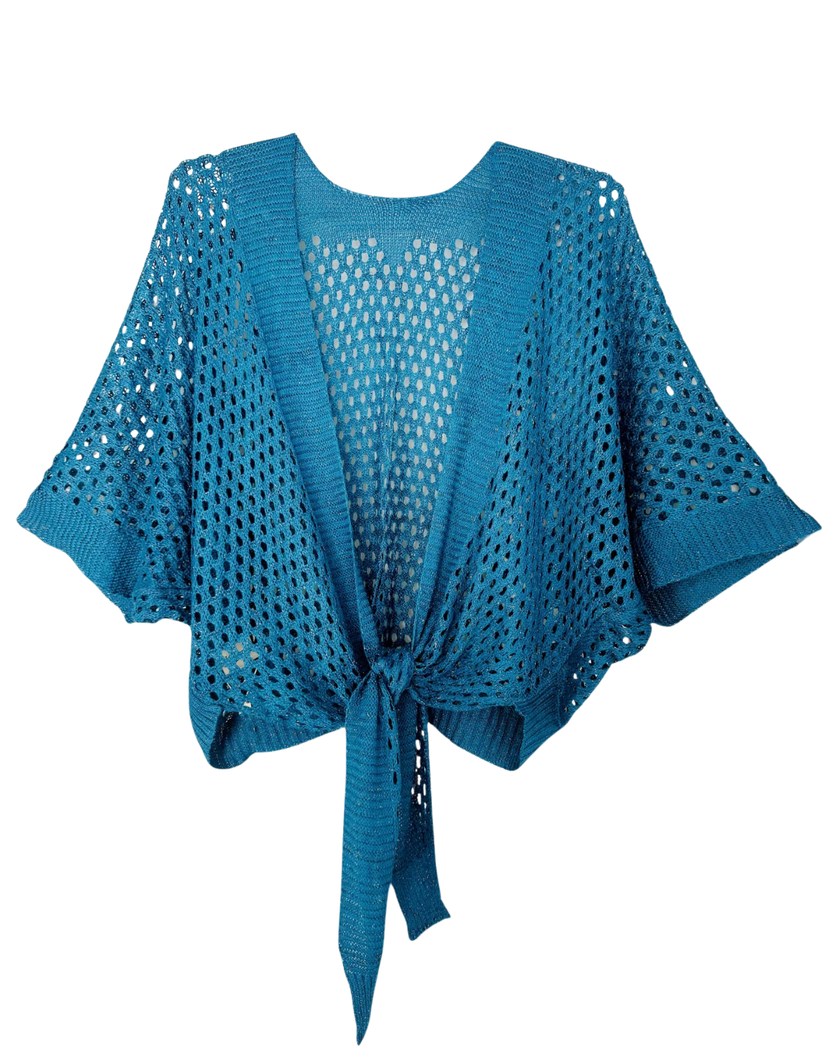 JC Sunny Eyele Open Knit Metallic Cardigan with Front Tie - JC063344