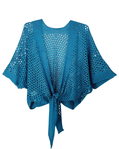 JC Sunny Eyele Open Knit Metallic Cardigan with Front Tie - JC063344