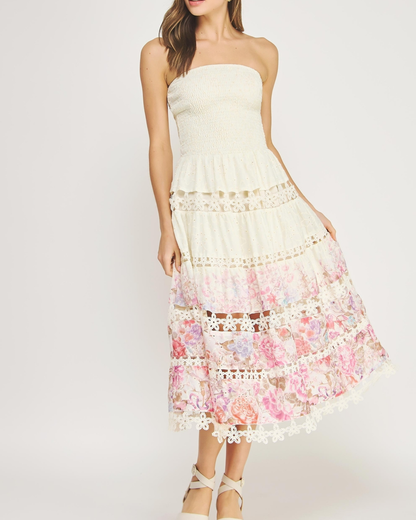 Strut & Bolt Eyelet Lace Tube Dress in Floral Print - D-10919-H