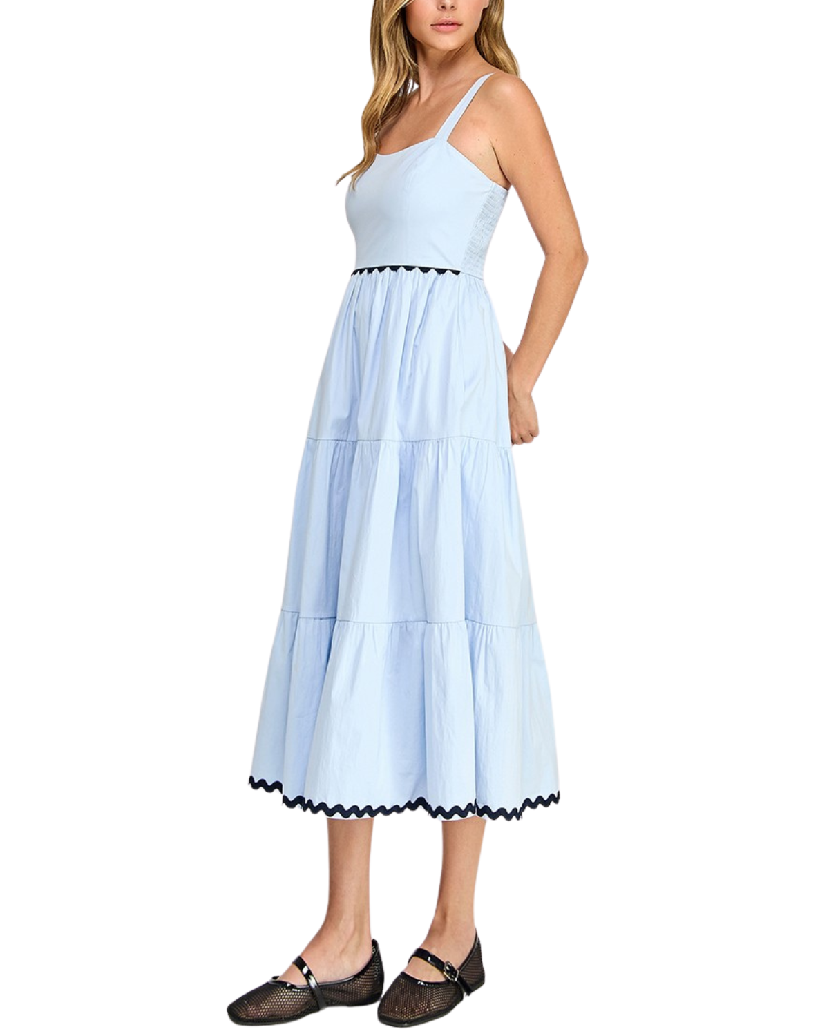 Blush BJ Square Neck Contrast Trim Midi Dress (More Colors Available) - D5657