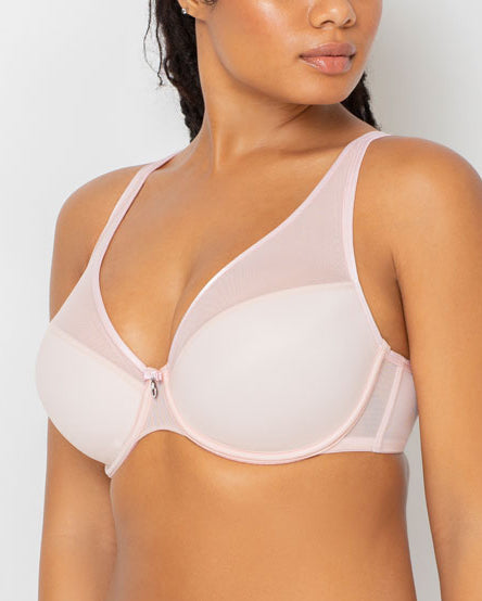 Curvy Couture Sheer Mesh Plunge Underwire Bra (More colors available) - 1310 - Rose