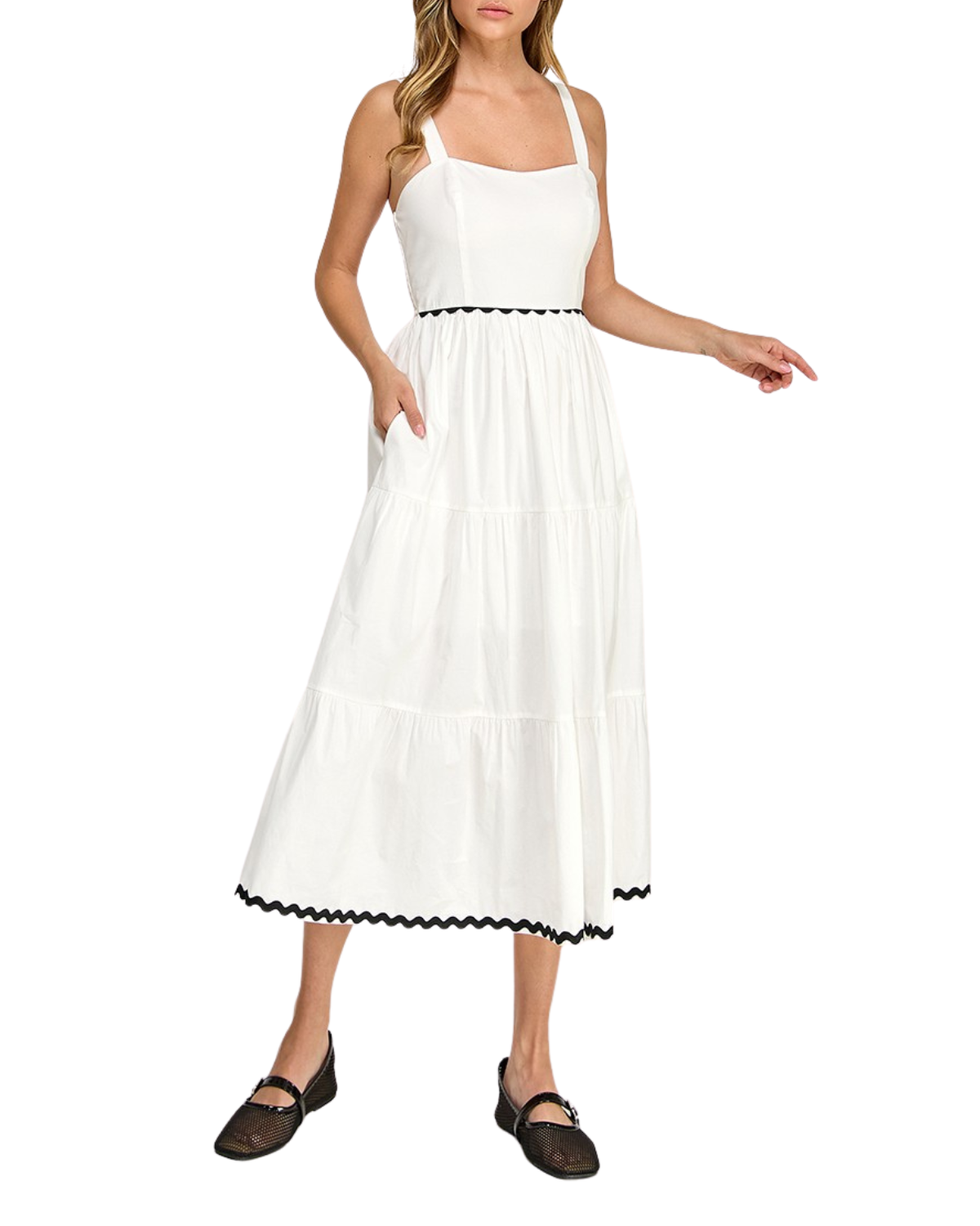 Blush BJ Square Neck Contrast Trim Midi Dress (More Colors Available) - D5657