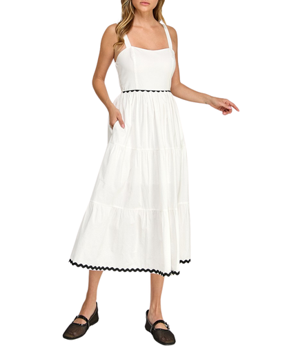 Blush BJ Square Neck Contrast Trim Midi Dress (More Colors Available) - D5657