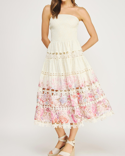 Strut & Bolt Eyelet Lace Tube Dress in Floral Print - D-10919-H
