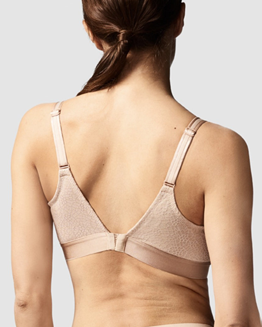 Model wearing a wire free bra in nude