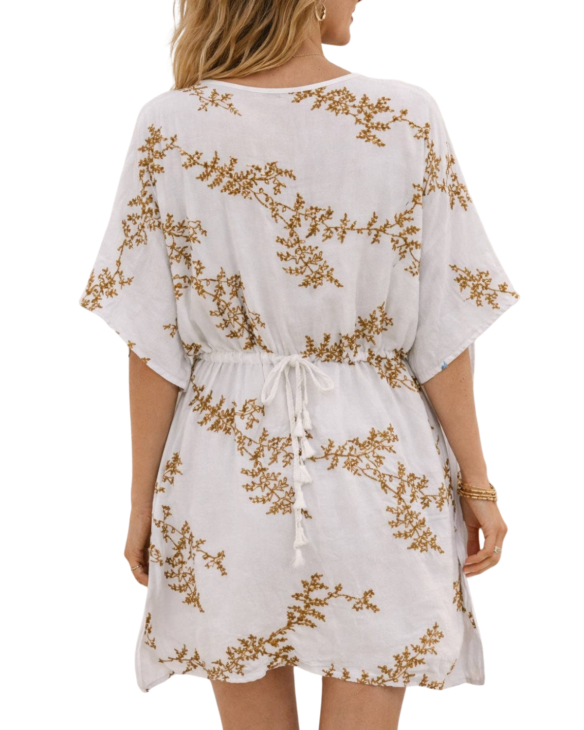 JC Sunny Embroidered Kimono Top with Tassel Trim and Adjustable Waist - JCL903306