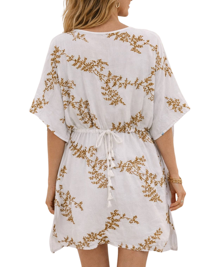 JC Sunny Embroidered Kimono Top with Tassel Trim and Adjustable Waist - JCL903306