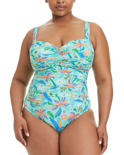 Bleu by Rod Beattie Plus Size Summer Solstice Shirred Bandeau Mio One Piece Swimsuit - RBSS26978X