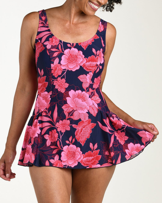 Maxine of Hollywood Romantic Getaway Princess Seam Floral Swim Dress One Piece - Mm6mj41