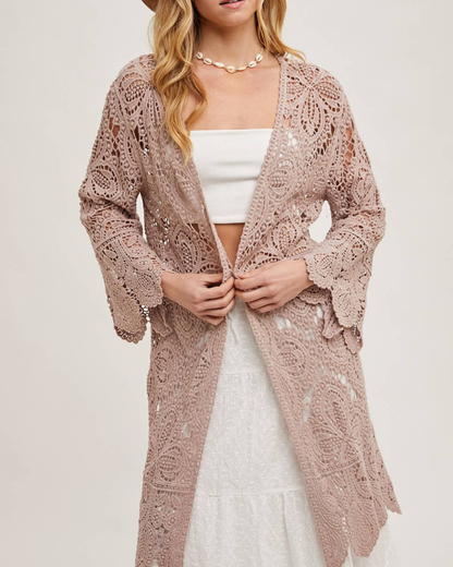 BluIvy Crochet Open Front Bell Sleeved Cardigan - C01990