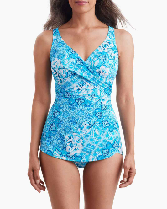 Shape Solver Barcelona Blues Cross Over Sarong One Piece - 7104350